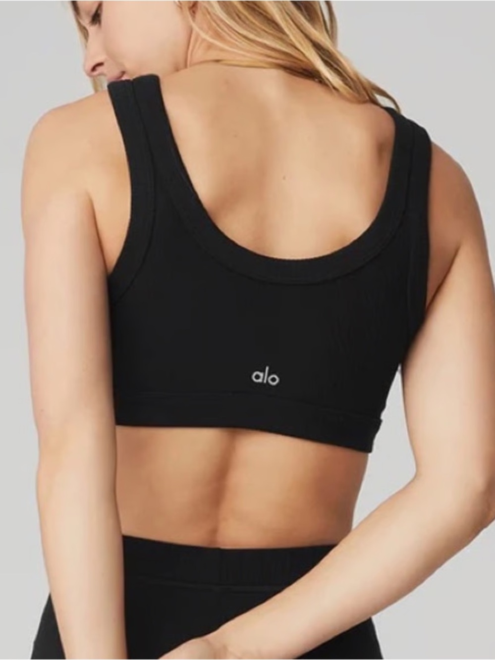 ALO Yoga Black Ribbed Scoop-Back Sports Bra